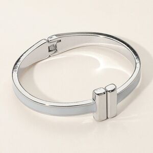 Gray Metal Bar Tip Bracelet Bangle Hinged Statement Fashion Accessories Silver